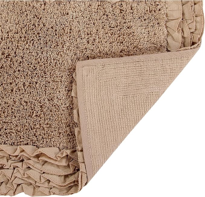 Better Trends Bath Rug 100% Cotton Non-Slip Bath Mat Soft Water Absorbent, Washable Rugs for Bedroom, Bathroom Floor Decor, Tub, Laundry Room Kitchen Rug, 21" x 34" Beige Shaggy Border Collection