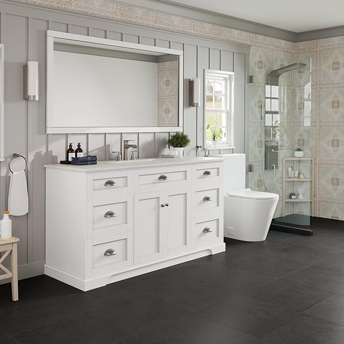 Eviva Epic 60 in. SS White Bathroom Vanity with White Carrara Quartz Countertop