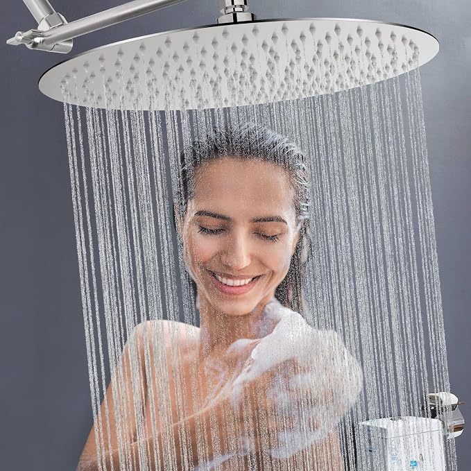 NearMoon Rain Shower Head, Ultra-Thin Design-Pressure Boosting, Awesome Some Experience, High Flow Stainless Steel Rainfall Head (16 Inch, Brushed Nickel)