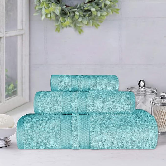 Superior Ultra-Soft 3-Piece Cotton Bath Sheet Set, Perfect for Bathroom Decor, Shower, Spa, Gym, Guest Room, Home Essentials, Daily Use, Soft, Absorbent, Oversized Body Towels - Cyan