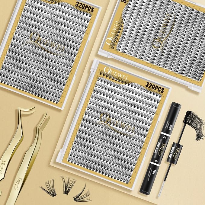 QUEWEL Lash Clusters 320Pcs 30D C Curl Lash Cluster Eyelash Extensions | Cluster Lashes Mix12-18mm Individual Eyelashes Clusters Wispy Lash Clusters Thin Band Soft to Use at Home(30D C Mix12-18)