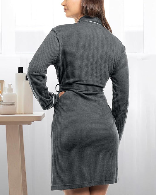 NY Threads Women's Robe Soft Knit Waffle Bathrobe Lightweight Knee-Length Loungewear