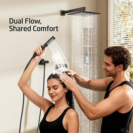 KES Shower Faucet, Shower Faucets Sets Complete 12 Inch Rain Shower Head with Handheld Spray, Pressure Balance Shower System (cUPC Certified Shower Valve Included), Matte Black, XB6230F18S12-BK