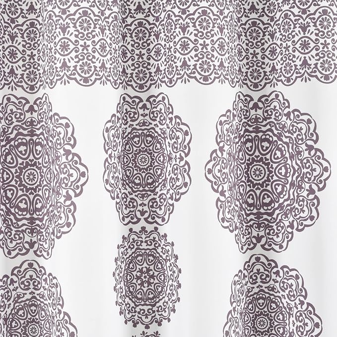 Lush Decor Stripe Medallion Shower Curtain-Fabric Mandala Bohemian Damask Print Design, 72" x 72", Purple