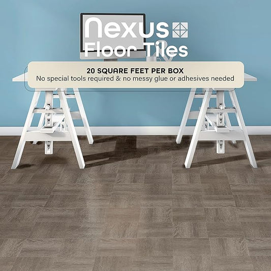 Nexus Peel & Stick Vinyl Floor Tiles, 20-Pack, 12 x 12 in, Charcoal | Decorative Tile Format: Dimensional Tile Texture Adds Coordinated Finish Detail.
