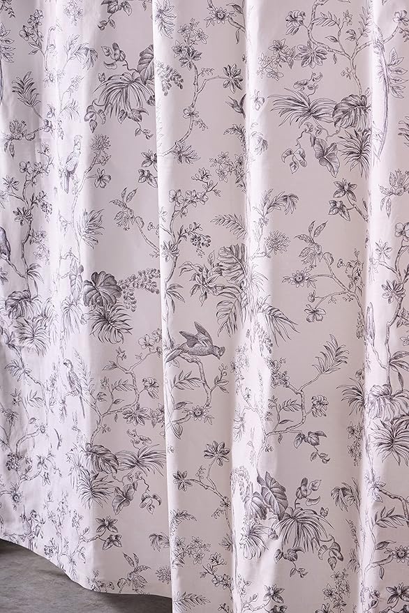 Maison d' Hermine Shower Curtain 100% Cotton One Panel 70"x72" Washable Fabric Shower Curtains for Bathroom, Easy Hanging with 12 Button Holes - Home Hotel Easter Gifts (Jouy Paradise - Grey)