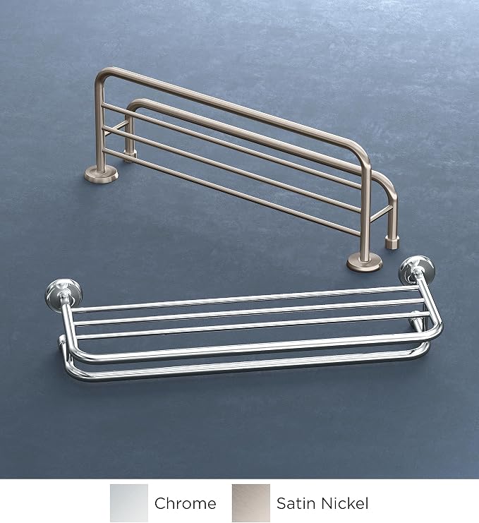 Gatco 5376 Designer II Bathroom Spa Towel Rack, 24", Chrome | Wall Mounted Stainless Steel 26.50" W X 5.68" H X 10" D Towel Holder Rack with Towel Bar for Bathroom