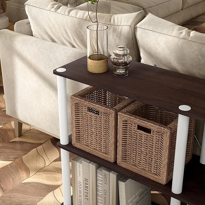 Homes: Inside + Out Apexa Modern 3-Tier Extra Wide Shelving Units, Collectibles Display Shelves, Easy Assembly Console Table, Home Storage Organizer for Living Room, Bedroom, Office, Espresso