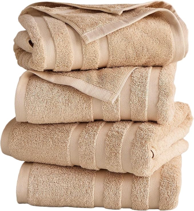 Velqora Bath Towels, 4 Pack, 30x60 in, 100% Cotton, Soft & Absorbent, Beige | Balanced Weight | Everyday Comfort | Easy Care