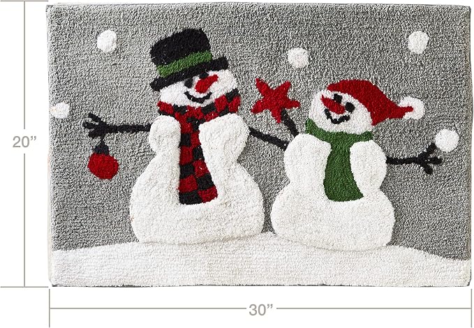 SKL Home Christmas Woodland Winter Snowman Bath Rug, 20" x 30", Multi | Ultra-plush & absorbent. Anti-slip Latex backing. Great for the bathroom, kitchen & more. Machine washable.