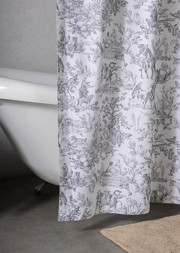 Maison d' Hermine Shower Curtain 100% Cotton One Panel 70"x72" Washable Fabric Shower Curtains for Bathroom, Easy Hanging with 12 Button Holes - Spa Easter Gifts (The Miller - Paloma Grey)