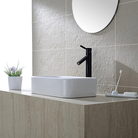 Kraus KCV-122-ORB White Rectangular Ceramic Bathroom Sink with Pop Up Drain Oil Rubbed Bronze