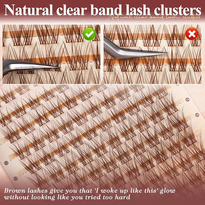 Brown Lash Clusters Natural Invisible Band Eyelash Clusters Wispy Brown Lashes Clusters 8-16mm Cluster Eyelash Extensions Natural Look DIY at Home for Everyday Wear by WTVANE