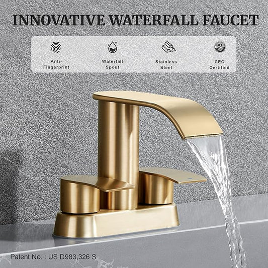 Ultimate Unicorn Bathroom Faucet for Sink Champagne Brown, 4 Inch Bathroom Faucet for 3 Hole or 2 Hole, 2 Handle Waterfall Faucets with Pop up Drain, Centerset Faucets for RV Counter