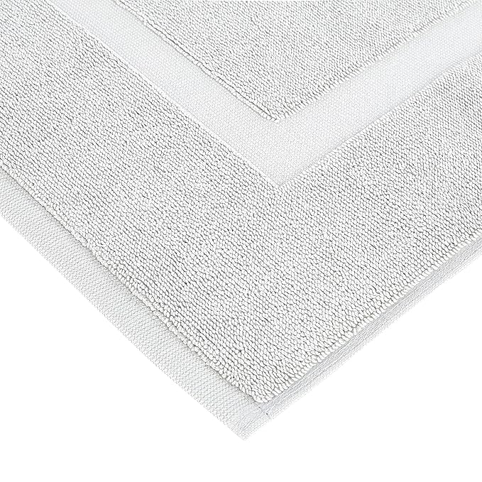 Amazon Basics Banded Bathroom Bath Rug Mat, Soft Silver, 31 inches L x 20 inches W (Pack of 2)