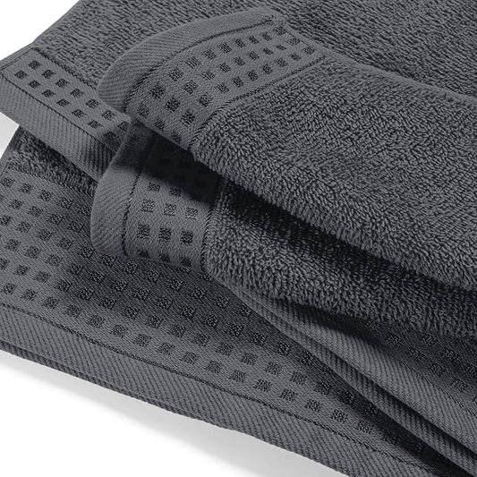 GLAMBURG Ultra Soft 4 Pack Oversized Bath Towel Set 27x54 inches, 100% Cotton Bath Towels, Highly Absorbant Compact Quickdry & Lightweight Towel, Ideal for Gym Travel Camp Pool - Charcoal Grey