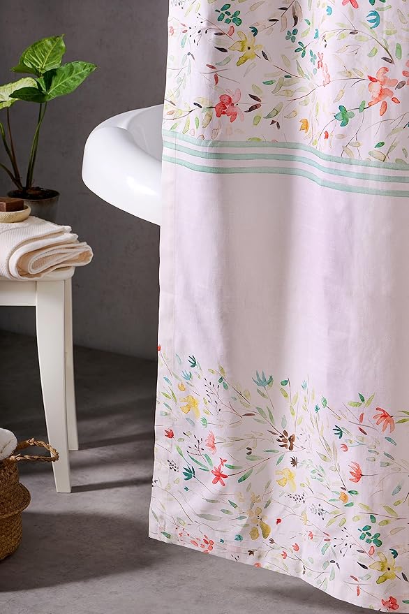 Maison d' Hermine Shower Curtain 100% Cotton One Panel 70"x72" Washable Fabric Shower Curtains for Bathroom, Easy Hanging with 12 Button Holes - Home Hotel Spa Easter Gifts (Colmar)