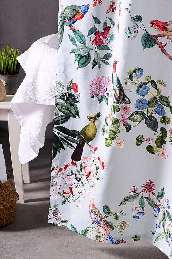 Maison d' Hermine Shower Curtain 100% Cotton One Panel 70"x72" Washable Fabric Shower Curtains for Bathroom, Easy Hanging with 12 Button Holes - Home Hotel Spa Easter Gifts (Eden - Blue Blush)