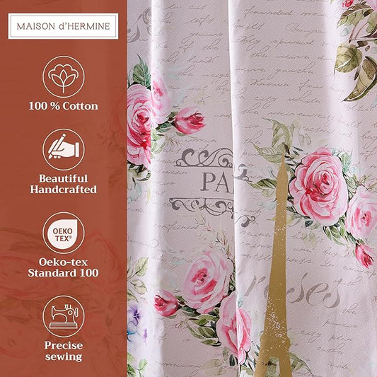 Maison d' Hermine Shower Curtain 100% Cotton One Panel 70"x72" Washable Fabric Shower Curtains for Bathroom, Easy Hanging with 12 Button Holes - Home Hotel Spa Easter Gifts (Champ De Mars)