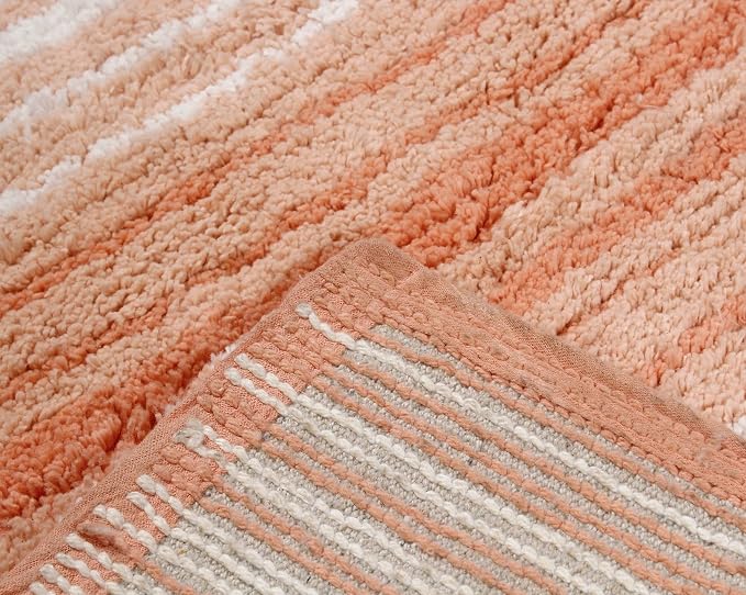 Home Weavers 100% Cotton Gradiation Collection Bathroom Décor | Washable Rug | Bathroom Mat | Kitchen Mat | Bathroom Rug Set | Bath Mat Set | Bath Floor Mat Non Slip, 4 Piece Set with Runner, Coral