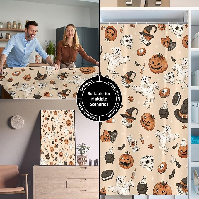 Halloween Cute Skull Ghost Shower Curtain for Bathroom 72W*72H Inch Gothic Witch Scary Magic Horror Pumpkin Bathtub Alchemy Witchcraft Decor Waterproof Polyester Fabric Set with 12 Hooks