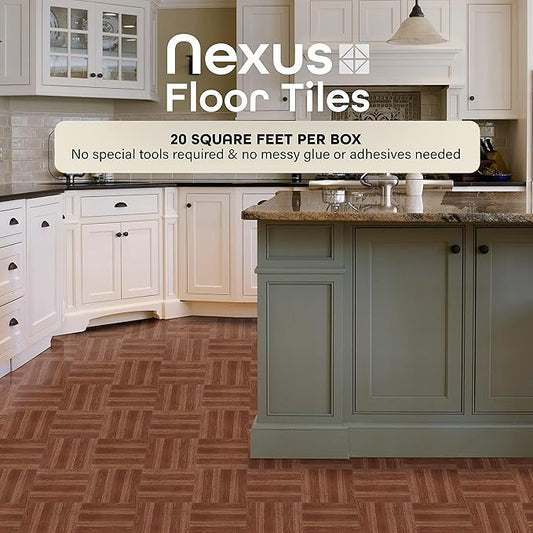 Nexus Peel & Stick Vinyl Floor Tiles, 20-Pack, 12 x 12 in, Oak | Decorative Tile Format: Dimensional Tile Texture Adds Coordinated Finish Detail.