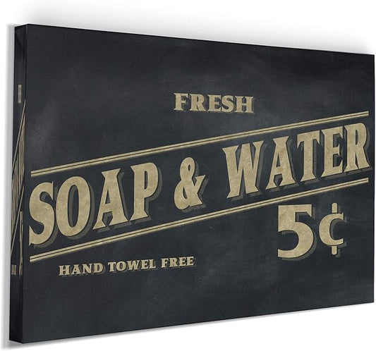 Renditions Gallery Fresh Soap & Water Sign Vintage Bathroom Décor Gallery Wrapped Canvas Wall Art, 24x36,
