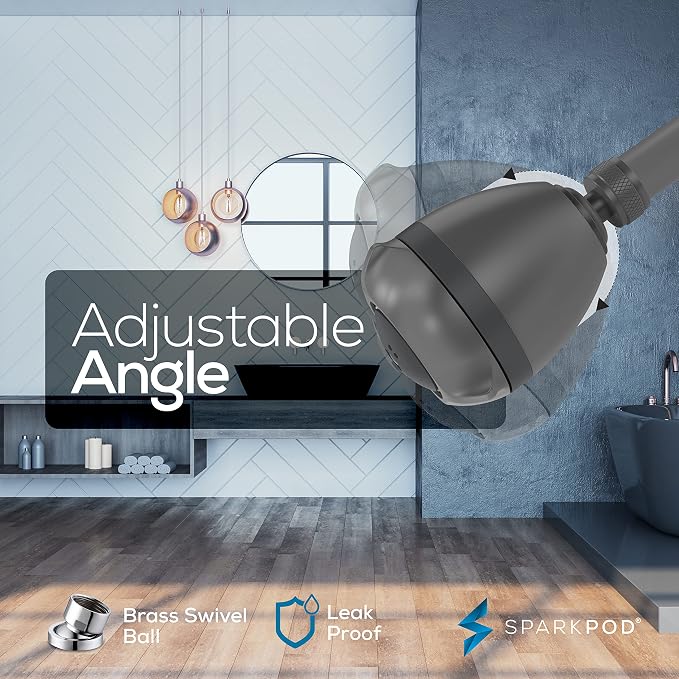 SparkPod High Pressure Shower Head, 3 Inch Fixed Showerhead, Charcoal Grey | Rain, Pulsating & Combo Modes, Helps Boosts Low Water Pressure, Anti-Clog Nozzles, Easy Install