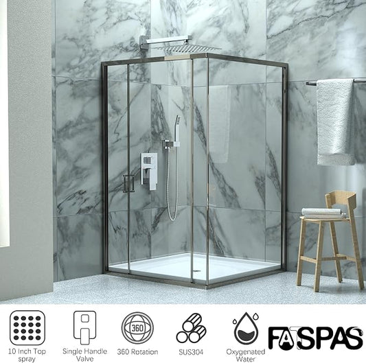 Polished Chrome Shower System with 10-Inch Rain Showerhead and Handheld | Innovative air-injection technology for low pressure, high-flow rate up to 3.22 GPM ensuring powerful consistent stream