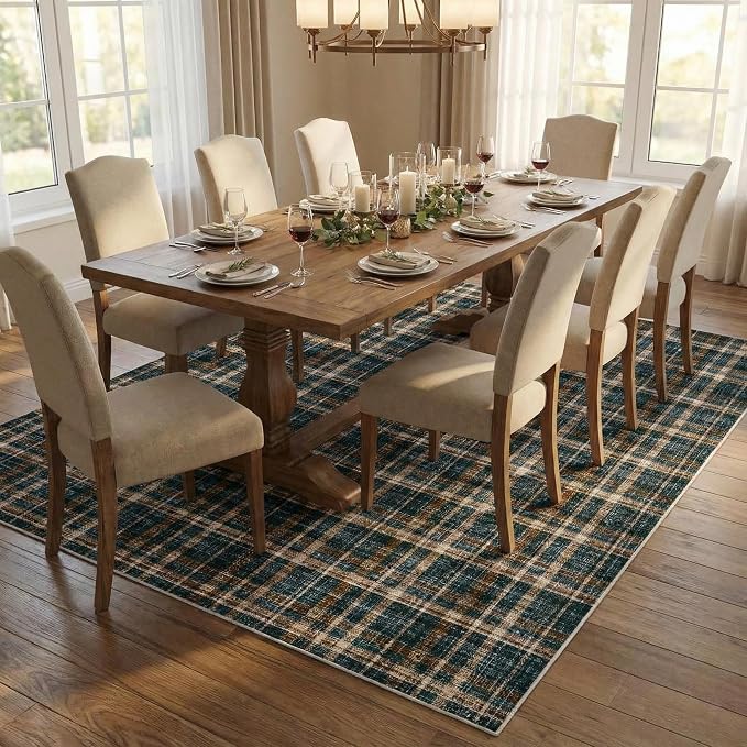 Washable Rug 6x9 Rugs for Living Room Modern Bedroom Rug Large Area Rug Non Slip Throw Rugs Soft Low Pile Stain Resistant Carpet for Classroom Dining Room 6'x9' Black&Brown