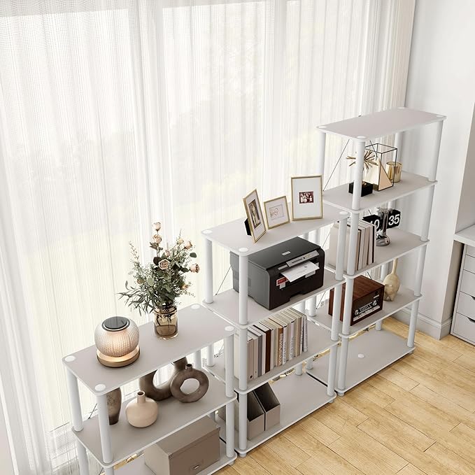 Homes: Inside + Out Apexa Modern 5-Tier Wide Shelving Units, Collectibles Display Shelves, Easy Assembly Standing Shelf, Home Storage Organizer for Living Room, Bedroom, Office, Taupe Grey