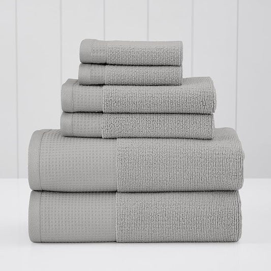 Modern Threads Waffle-Rib 6-Piece Towel Set – Premium Cotton Bath Towels, Ultra-Absorbent & Soft, Elegant Waffle Texture for Bathroom & Spa, Oyster