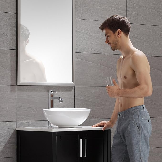 KRAUS Elavo Round Vessel White Porcelain Ceramic Bathroom Sink, 16 inch KCV-141