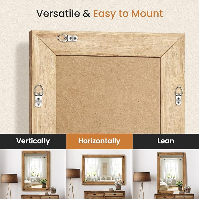 Wood Framed Bathroom Vanity Mirror for Wall, 28"x40" Farmhouse Mirror | Solid Wood Frame, HD Shatterproof Glass, Vertical/Horizontal Hanging, Ideal for Bathroom, Living Room, Bedroom