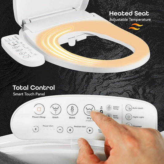 BidetMate 3000 Series Bidet Toilet Seat, Heated Water, Side Control | Unlimited warm-water wash, air dryer, and self-cleaning stainless nozzle. Side panel control. Fits elongated toilets.