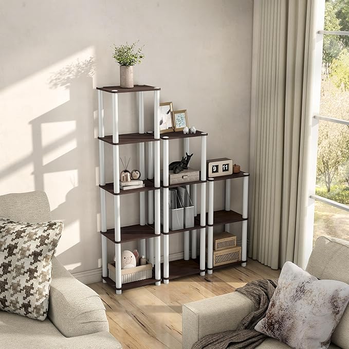 Homes: Inside + Out Apexa Modern 5-Tier Narrow Shelving Units, Collectibles Display Shelves, Easy Assembly Standing Shelf, Home Storage Organizer for Living Room, Bedroom, Office, Espresso