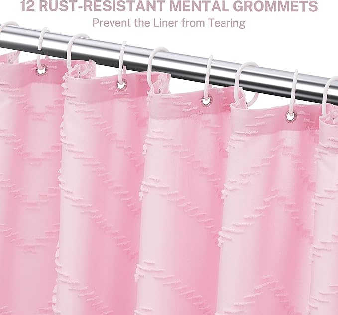 Siiluminisoy Pink Extra Long Boho Shower Curtain Pink Woven Fabric 78 in Shower Curtain, Tufted Chevron Striped, 72 x 78, Modern Chic Textured Minimalist Cute Shower Curtain for Bathroom