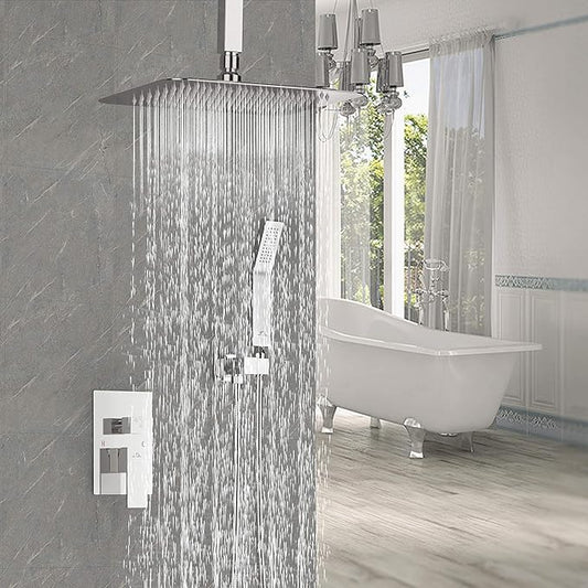SunCleanse Rainfall Shower Faucet Set Polished Chrome Shower Combo Set for Bathroom with High Pressure 10 inch Shower Head with Handheld Shower Valves Shower Head and Handheld Ceiling Mounted