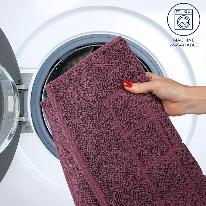 Superior 100% Cotton Bathmat Set, Bath Mats, Bathroom Decor, Shower, Bathtub Essentials, Home Accessories, Small Washable Rug, No Backing, Heavyweight, Nora Collection, Set of 2, 22" x 35", Plum