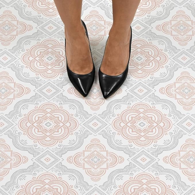 FloorPops FP3566 Cecilia Peel Stick Floor Tiles, White & Off-White (Pack of 2)