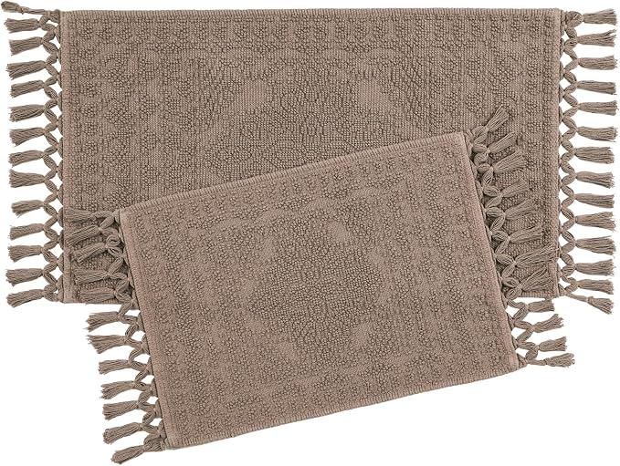 French Connection Nellore Bath Rugs, Set of 2 Woven and Beaded Bath Mats, Durable and Thick Bath Mats for Bathroom and Shower Rugs, 17" x 28" and 20" x 38", Light Yellow