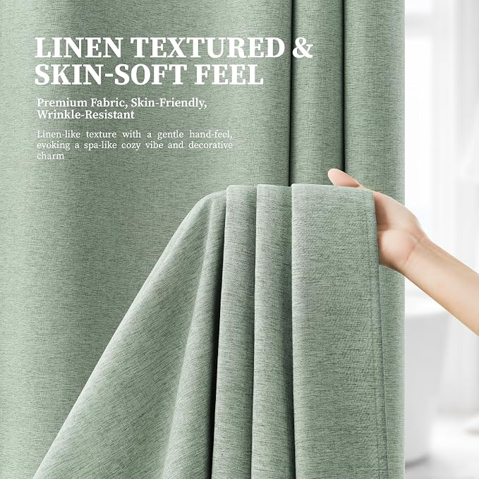 72x81 Ringless Linen Look Shower Curtain with Snap in Liner Sage Green | Tall Size, 3 in 1 Shower Curtain Set, Removable Liner, Waterproof & Washable, Mesh Top Window, Durable Fabric, Easy Setup