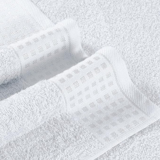 GLAMBURG 100% Cotton Ultra Soft 6 Pack Towel Set, Contains 2 Bath Towels 28x55 Inches, 2 Hand Towels 16x24 Inches & 2 Wash Coths 12x12 Inches, Compact Absorbent Lightweight & Quickdry - White