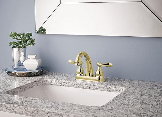 Delta Windemere Centerset Polished Bronze Bathroom Faucet, 4 Inch 3 Hole Bathroom Sink Faucet for Vanity, Metal Push-Pop Drain Assembly, Polished Brass B2596LF-PB