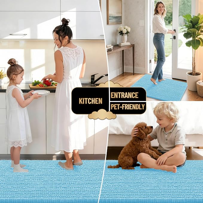 OLANLY Thick Chenille Small Bathroom Rugs Mats 24x16, Sky Blue | Soft Absorbent Bath Rugs, Rubber Backing, Machine Wash Dry, Bath Mats for Bathroom, Tub and Shower, Home Decor Accessories