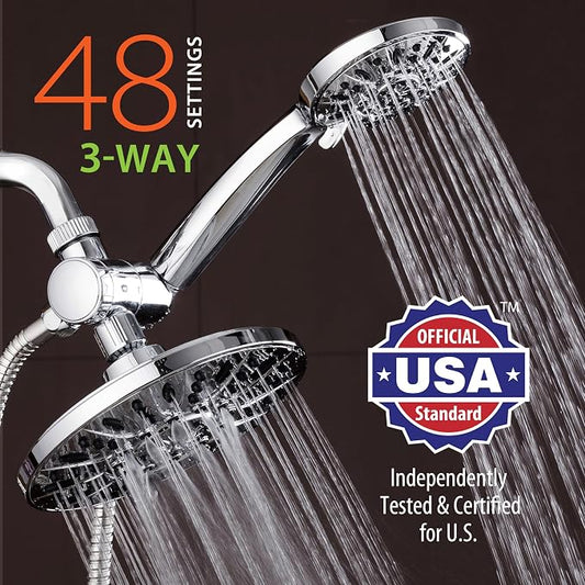 AquaDance 7" Premium High Pressure 3-way Rain & Handheld Shower Head Combo | Enjoy Dual 6-Setting Luxury Shower Heads Separately or Together for the Best of Both Worlds! Stainless Steel Hose - Chrome