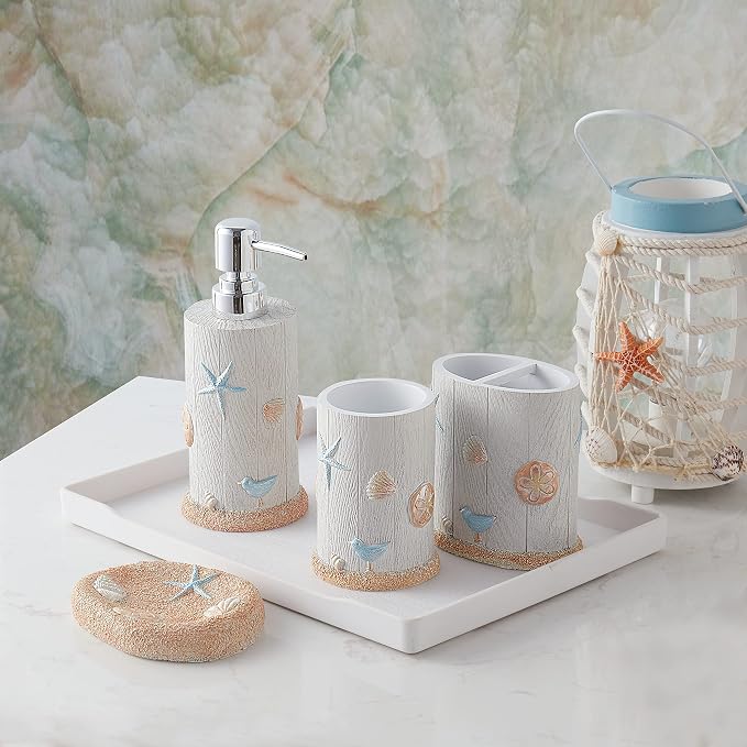 Sweet Home Collection Bathroom Accessories Sets Unique Collections Modern Classic Contemporary Decorative Beautiful Designs Bath Shower Tub Décor, 4 Piece, Ocean Star