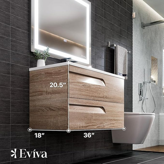Eviva Joy 36 in. Maple Wall MountSingle Sink Bath Vanity with Porcelain Top and Integrated Sink