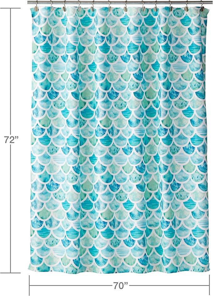 SKL Home Coastal Ocean Watercolor Scales Shower Curtain, Multi | Bright and colorful fabric design. Great for Airbnb, beach décor and everyday bathrooms. Machine washable.