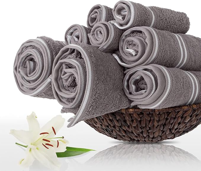 Lavish Home 8PC Bathroom Towels Set - 575GSM 100% Cotton Bathroom Essentials with 2 Bath Towels, 2 Hand Cloths, 2 Wash Cloths, and 2 Fingertip Fabric for Shower, Gym, Dorm and Spa (Silver)